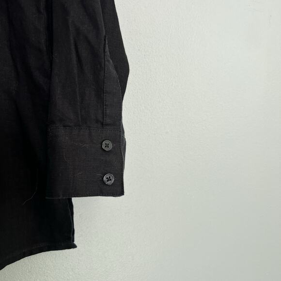 NWOT Kate Hill Women's Linen Button Up Shirt Black Petite Sz L Minimalist Boho - Picture 3 of 12